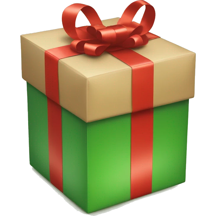 Gift box with red wrapping and green ribbon, simple and festive emoji