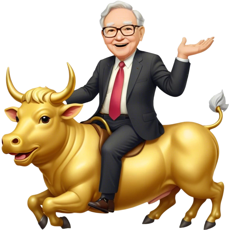 happy Warren Buffet riding golden bull emoji