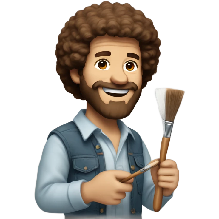 bob ross with brown hair, a brown beard, and holding a paintbrush emoji