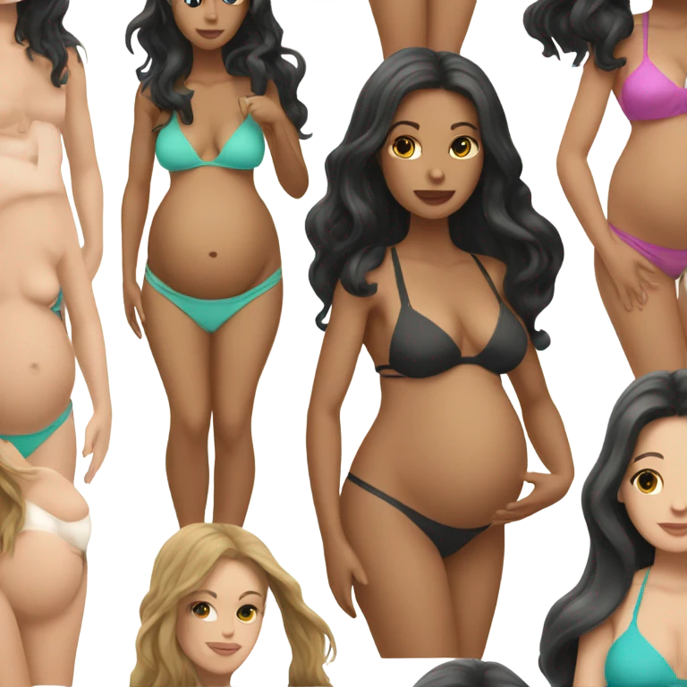 White pregnant woman in a bikini with black hair  emoji