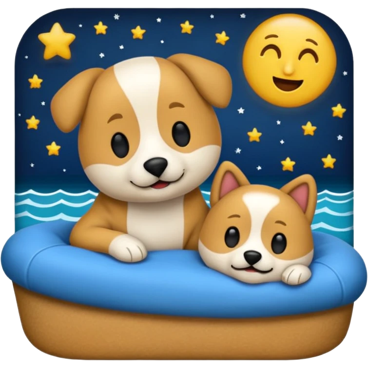 crea un emoji de buenas noches. Pon un texto : Buenas noches Javier y Tobi. Javier es una imagen de profesor y Tobi q sea imagen de un perro emoji