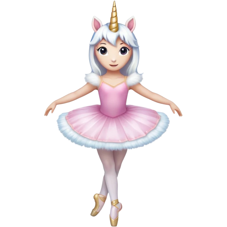 head and shoulders of an anthropomorphised female unicorn ballerina, straight on view, standard pose, clearly a unicorn, apple emoji style emoji