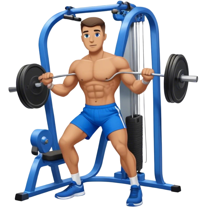 standing fit man with blue shorts cable-machine exercise emoji