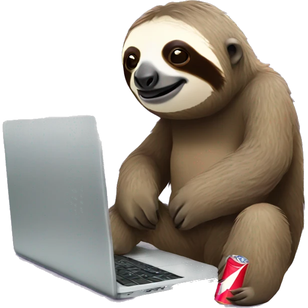sloth with RedBull can and laptop emoji