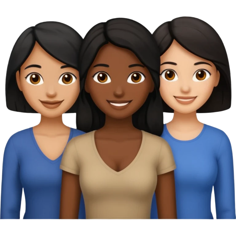 a group of 3 women, one is black, one is asian, one is indian, they all have black hair emoji