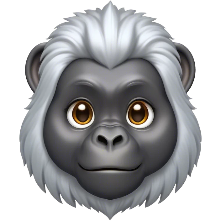 Cinematic Cute mountain Gorilla Portrait Emoji, Head tilted playfully and inquisitively, with a robust build accented by a striking silver mane and round, sparkling eyes full of gentle charm, Simplified yet irresistibly adorable features, highly detailed, glowing with a warm, friendly jungle glow, high shine, affectionate and lively, stylized with a touch of endearing primate whimsy, soft glowing outline, capturing the essence of a mischievous yet loving mountain that feels like it could lumber out of the screen into your arms! emoji