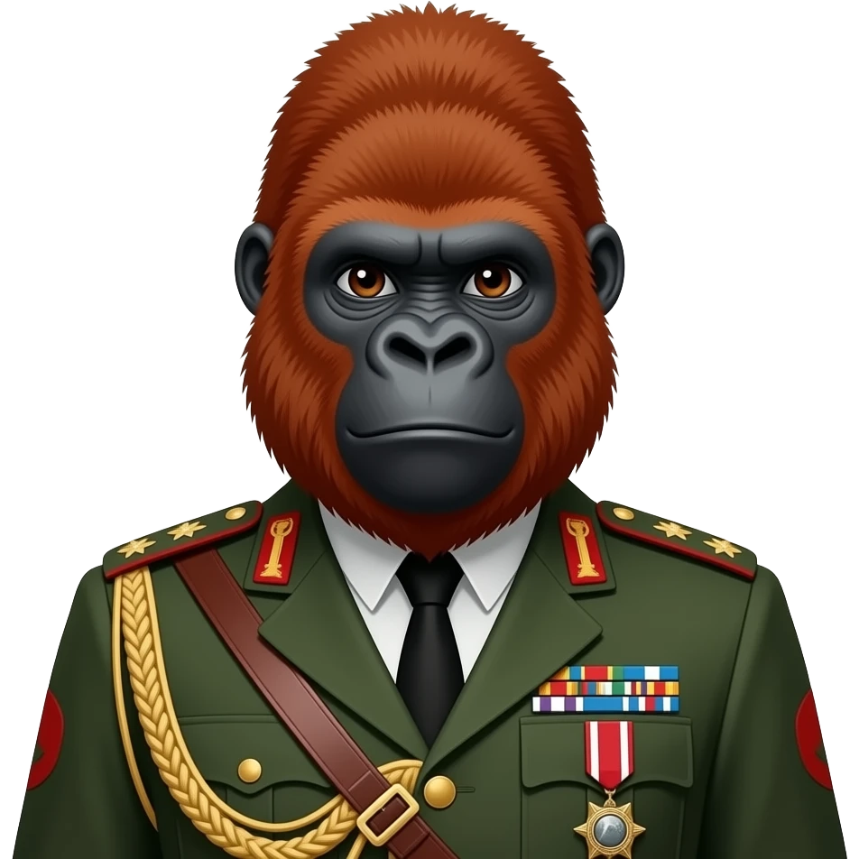 red haired gorilla military general in uniform, closeup , front facing emoji