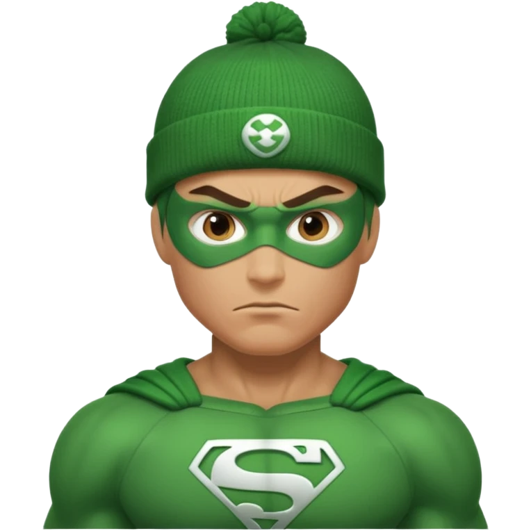 Green super hero with bannie emoji