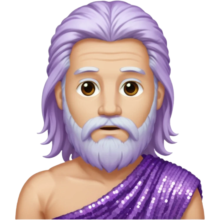 Jupiter from Roman Deities with long white hair and beard, lilac sequin toga emoji
