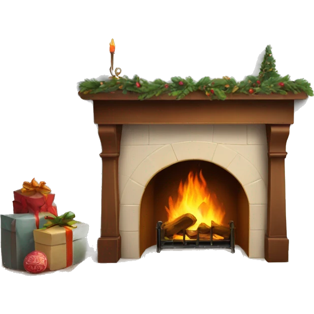 fireplace with winter decorations emoji