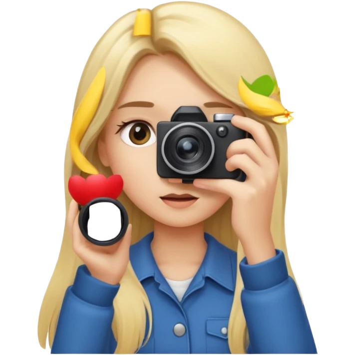 blonde girl photographer cartoon taking picture in middle of taking picture camera in front of face long hair emoji
