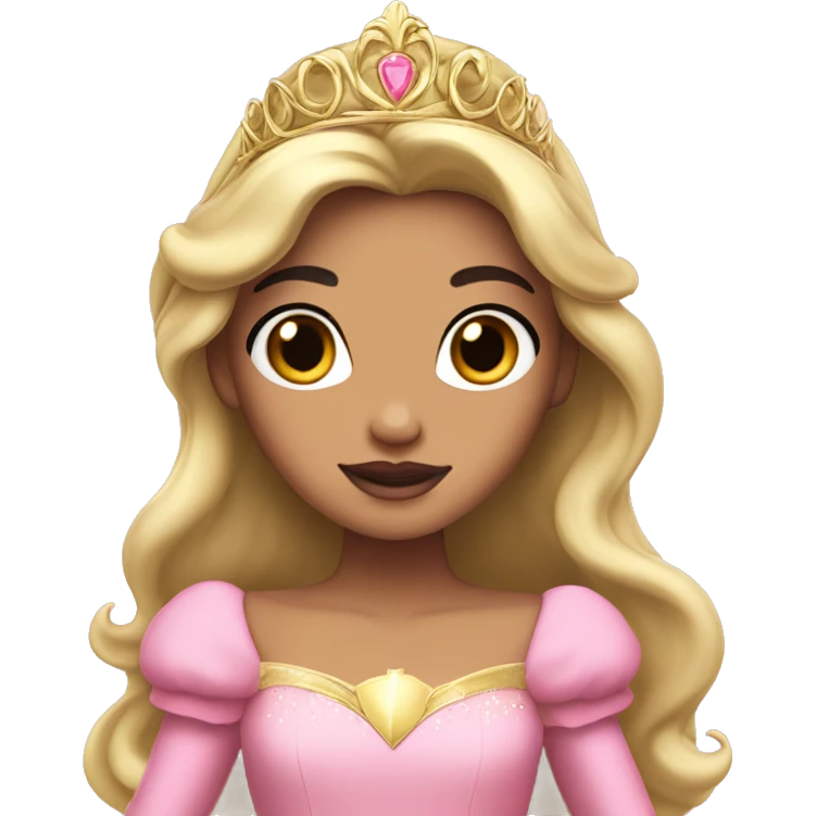 Princess Aurora with black hair with gold tiara pink dress   emoji