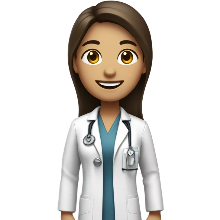 doctor, white skin, long straight hair, brown hair, big smile, female, baggy labcoat emoji