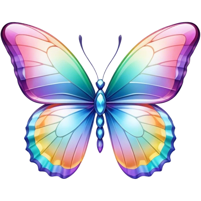 Pastel rainbow-gradient iridescent glass crystal butterfly emoji
