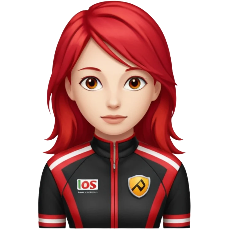 red long hair woman with black racing outfit with red strips emoji
