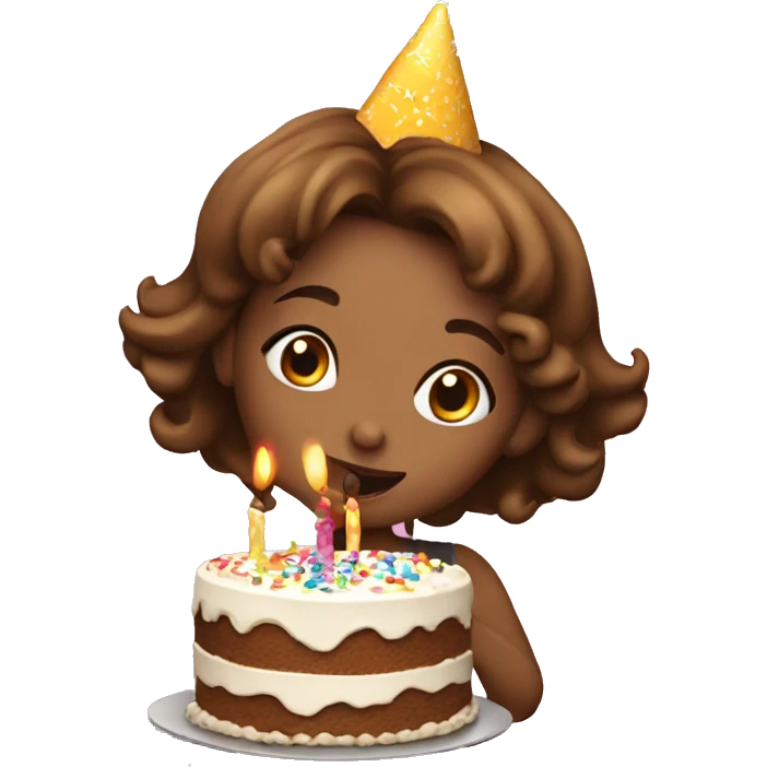 Girl blowing happy birthday cake emoji