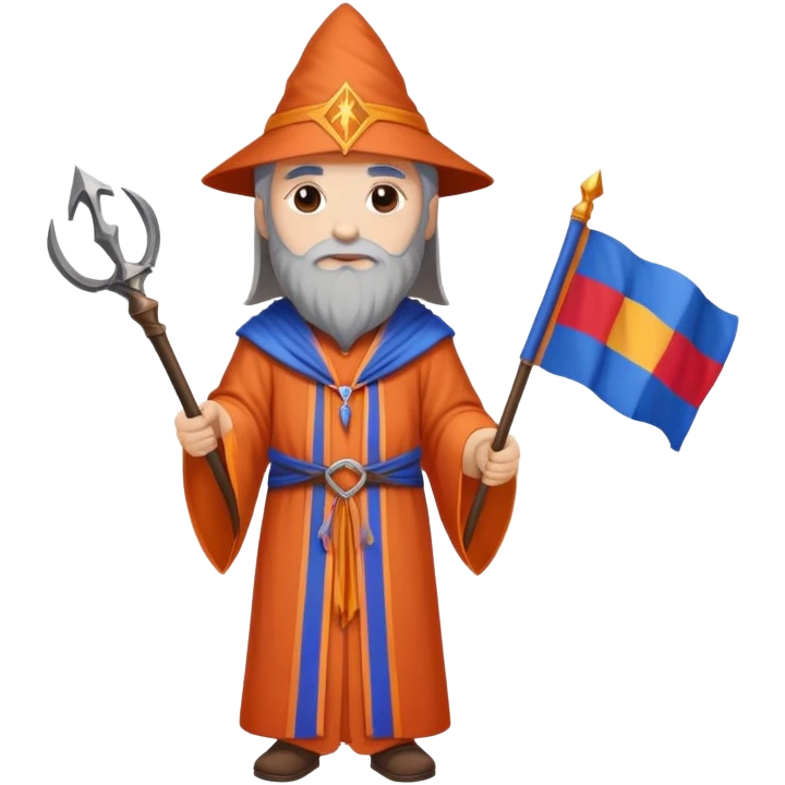 Wizard with Armenian flag colors (red, blue, and orange) on robe, holding a staff emoji