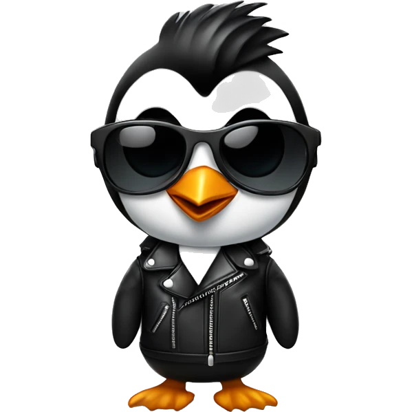 greaser penguin with pompadour, sunglasses and a leather jacket emoji