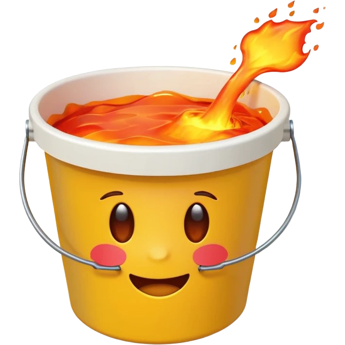 yellow plastic bucket overflowing with molten lava, emoji style emoji