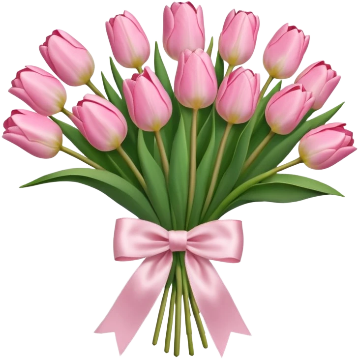 light pink tulip bouquet with light pink bow emoji
