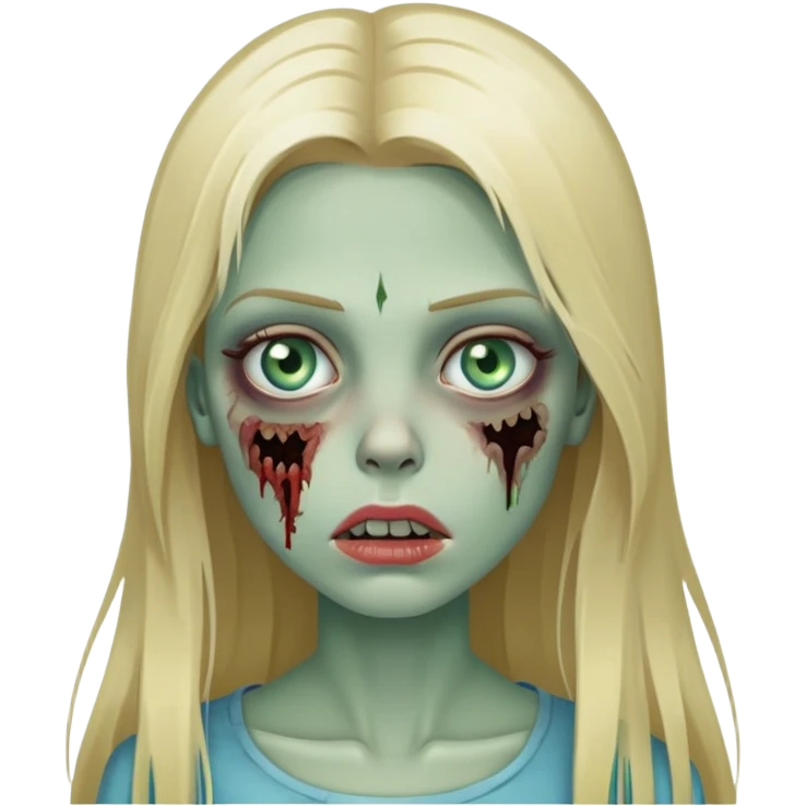 a girl zombie with long straight blond hair, greenish blue eyes and full lips emoji
