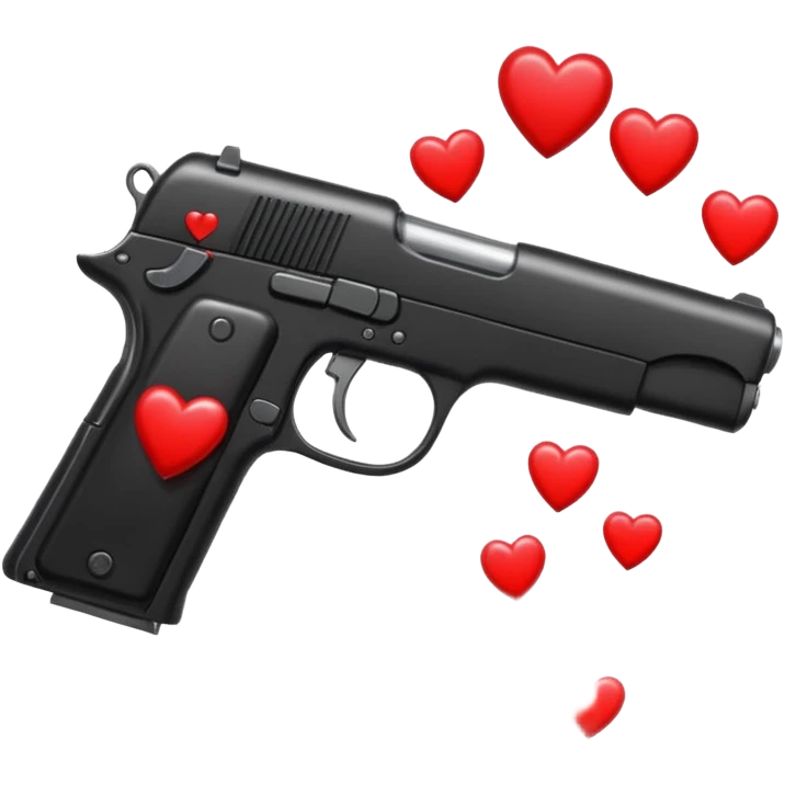 Black hand gun shooting a stream of hearts out of it  emoji