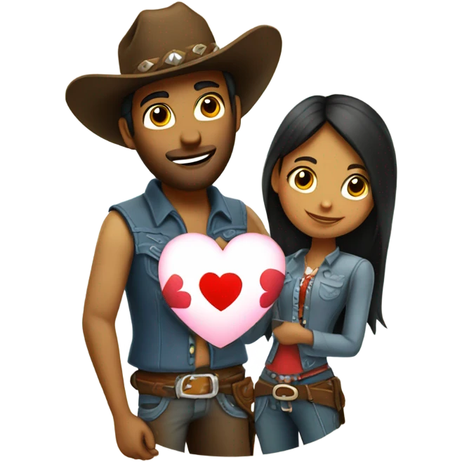 Cowboy holding heart with desi girl full body emoji