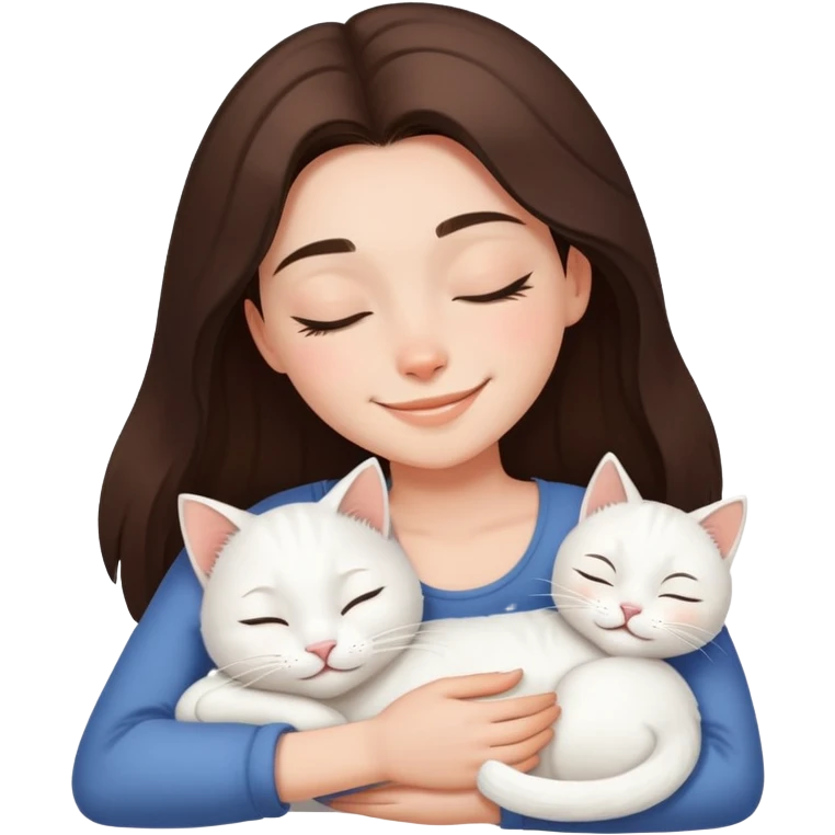 White kitty sleeping on brunette white girl's lap emoji