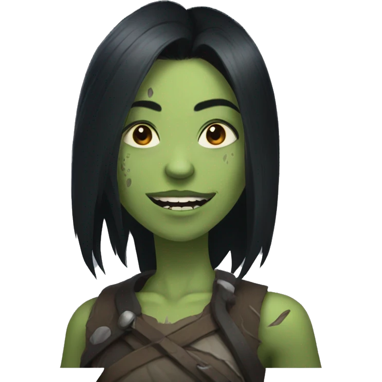 Half orc female with black hair and large teeth and a scar on face emoji