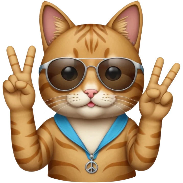 a cat wearing sunglasses a saying peace out on his head there would be written peace out and he will do the pose for peace out emoji