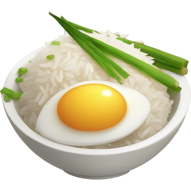 a bowl of rice with two eggs and two chicken emoji