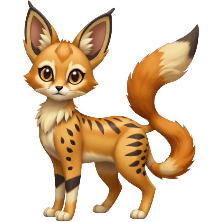 Big-eared big-eyed cute realistic animalistic feral digitigrade 4-legged anime-styled Meloetta-Eevee-Caracal-Sergal-Serval-hybrid-fusion-creature-animal, full body emoji