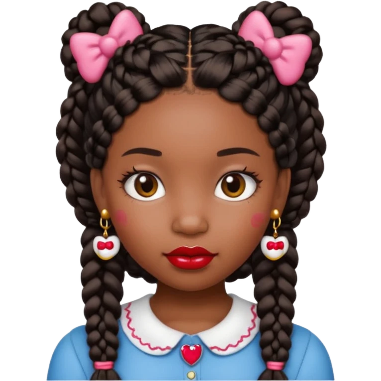 Black girl with braids with red lipstick and hello Kitty earrings emoji
