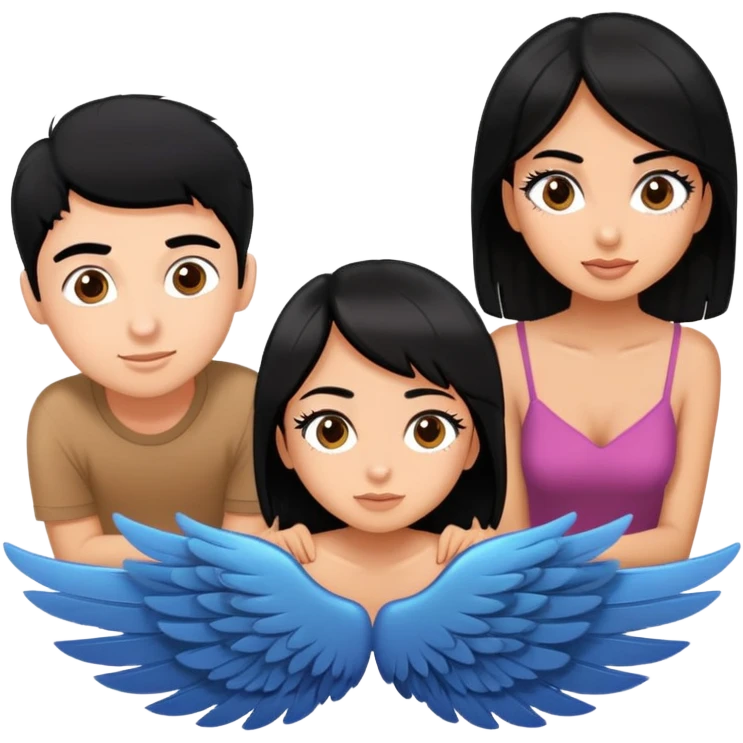 Instead of a plane put an eyelash like have them sit on it Two girls and 1 boy with black hair flying on a pair of eyelashes like an airplane but it’s just one big eyelashes  emoji