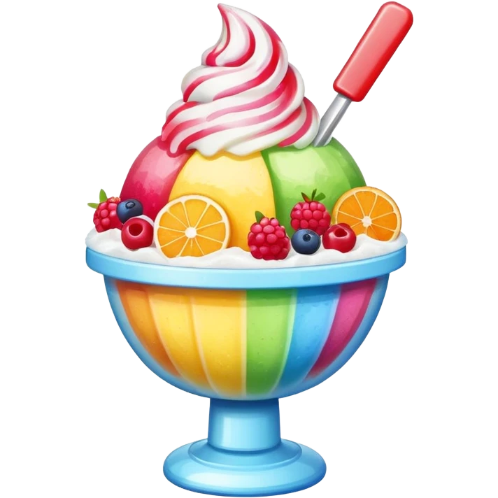 shave ice with fruit toppings, bright and cheerful emoji