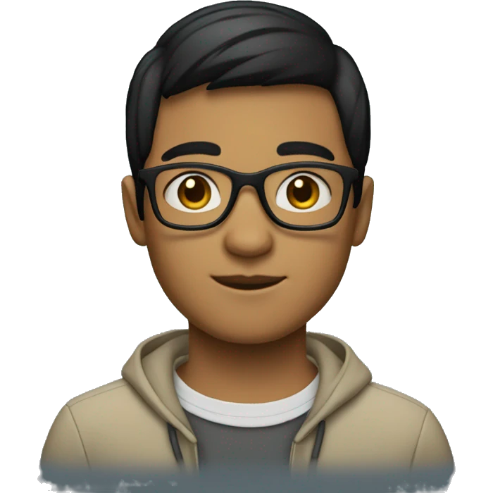 Create a boy with the following attributes:  Short black hair Wearing glasses Using a Mac with macOS emoji