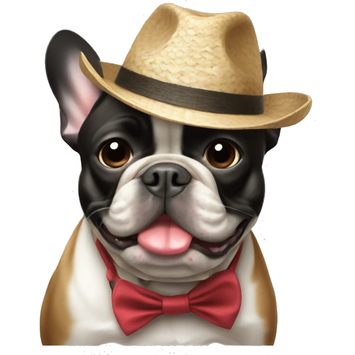 French bulldog in a Panama hat emoji