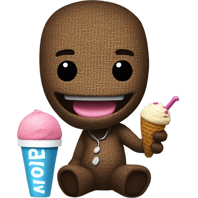 Sackboy eating ice cream emoji