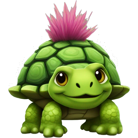 Punk rock turtle with mohawk made from moss emoji