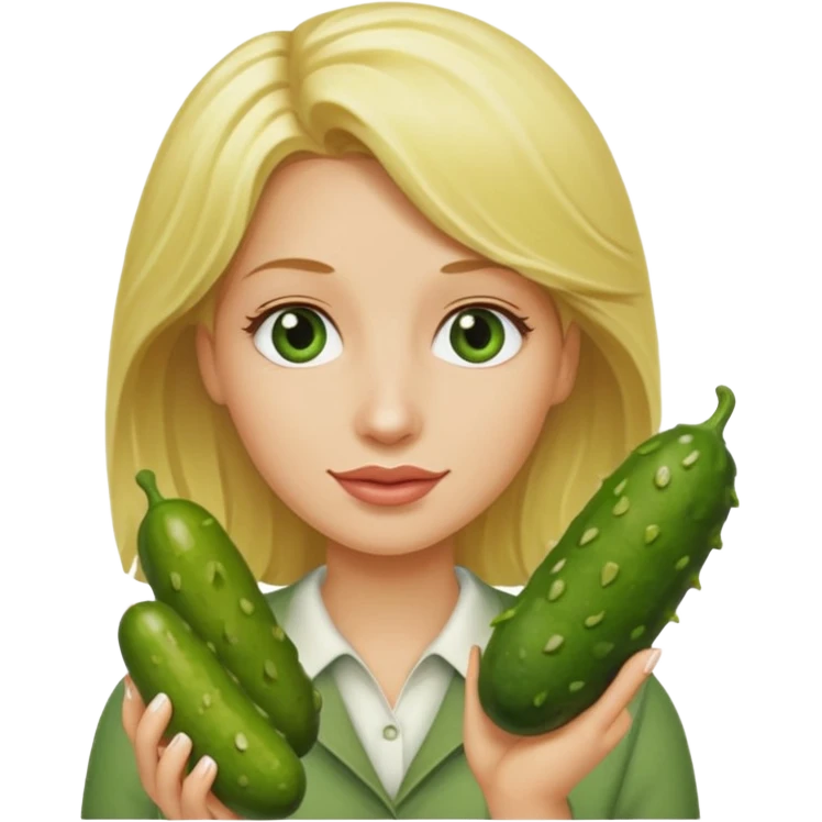 Naked Blonde with a pickle in her mouth emoji