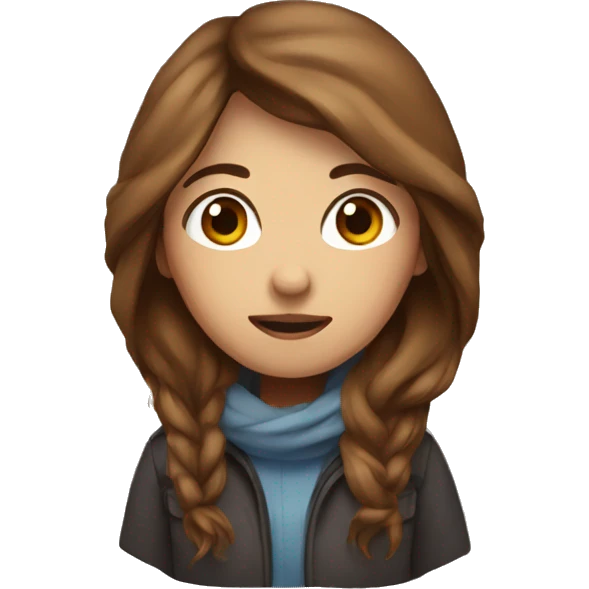 Woman with brown long hair who is freezing emoji