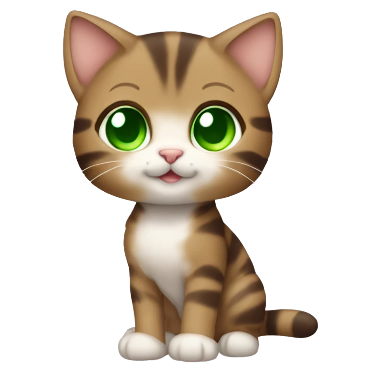 full body extremely cute kawaii brown tabby girl kitten with green eyes emoji