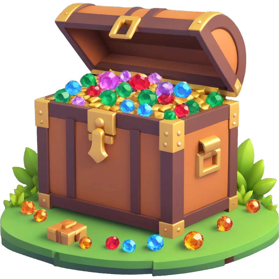 treasure chest overflowing with gems and nature, utopian Minecraft world emoji