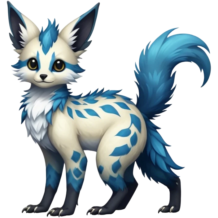 Epic Feral Rare Fantasy shiny edgy cool fluffy Vernid-Trico-species-hybrid-animal by LiLaiRa, random markings, tufted tail, tufted ears, full body emoji