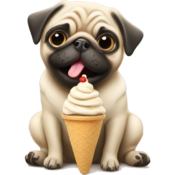 Pug eating ice cream emoji