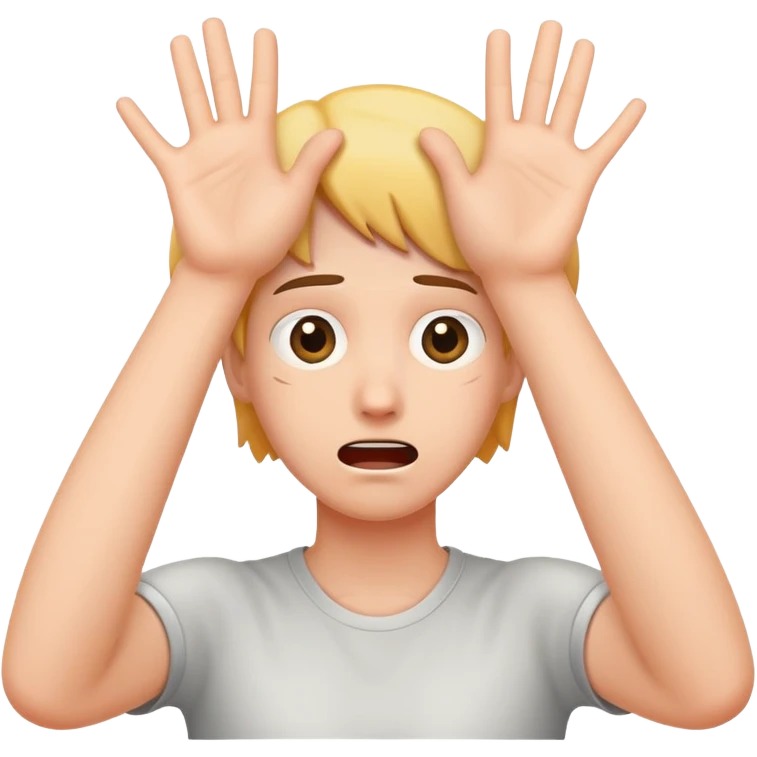 scared face holding hands up he being stuck up emoji