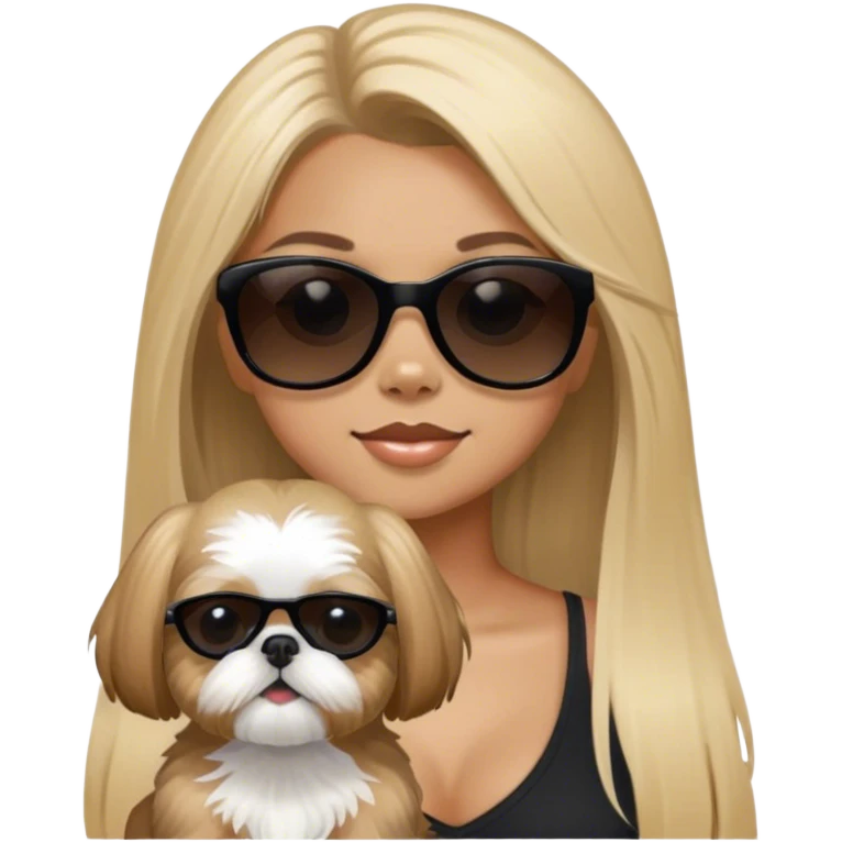 Blonde girl with long hair and black sunglasses with tan Shih Tzu emoji