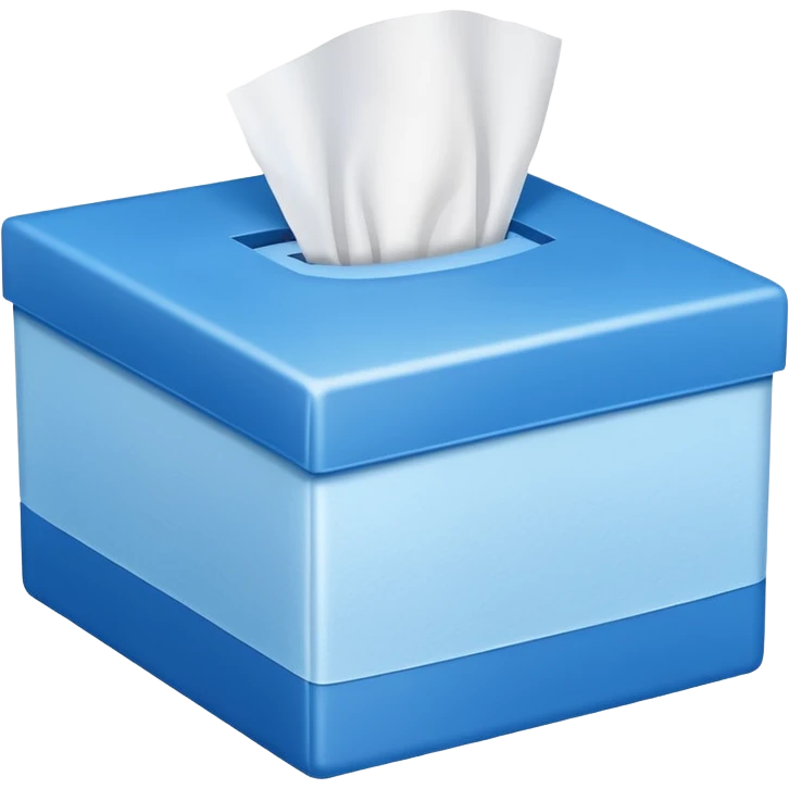 blue box with tissue emoji." It’s a simple design featuring a blue rectangular box with a single white tissue protruding from the top, often used to represent tissues, colds, or emotional moments like crying. emoji