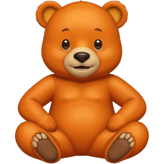 Create a orange friendly bear, make him look like from a kid cartoon and make him smile. Show his whole body. Make him look shy and cross his leg emoji