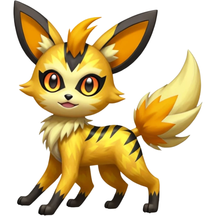 Feral Lightning-patterned Zig-zagged buzzy fuzzy Meloetta-Electrike-Zorua-Jolteon-Cobalion-Vernid-fusion-hybrid-creature, full body  emoji